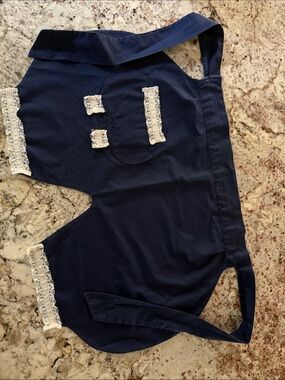 Navy Blue Apron with Cream Lace Trim - Classic Home Apron